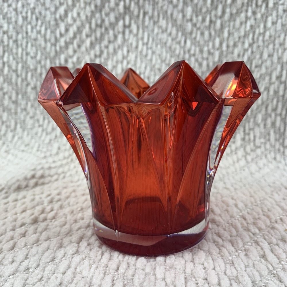 Mikasa Skyline Red Votive Candle‎ Holder Heavy Lead Crystal Czech Republic 3.25"